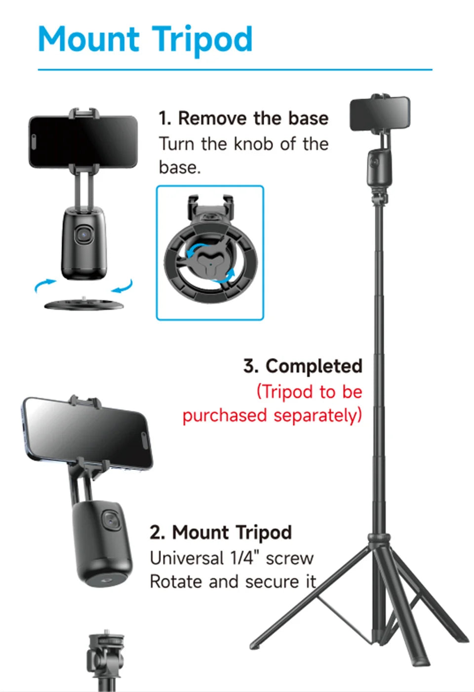 360 Gimbal Stabilizer Selfie Stand with lights